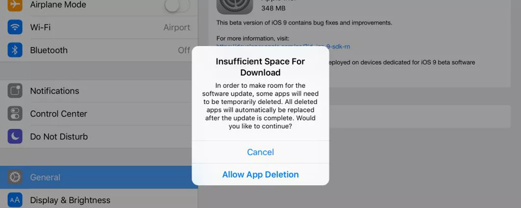 iOS 9 cancellerà e riscaricherà le app per fare spazio agli aggiornamenti